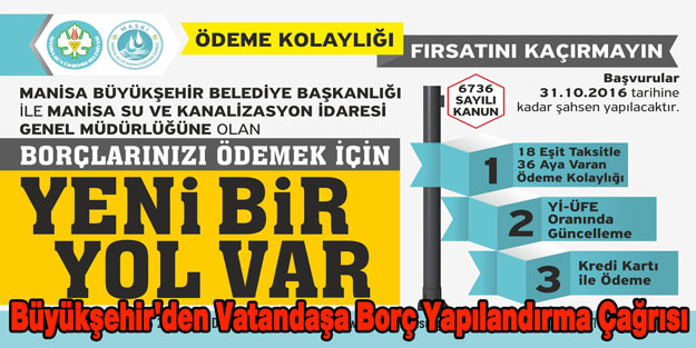 Büyükşehir'den Vatandaşa Borç Yapılandırma Çağrısı